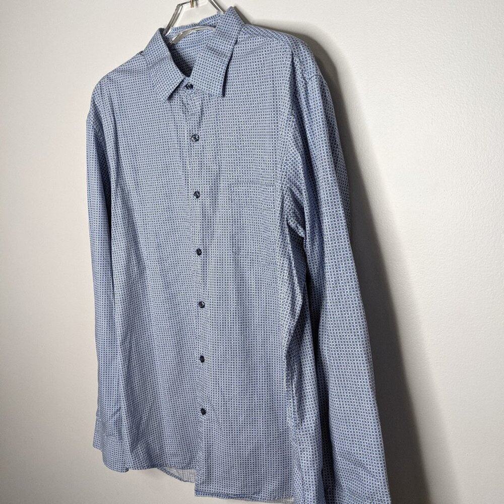 Tasso Elba Blue Geometric Pattern Button Up Shirt - Picture 2 of 9